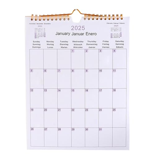 Poupangke Großer Wandkalender, Wandkalender 2025 | Familienkalender Mehrsprachiger monatlicher Wandplaner - Termintafel, Wandkalender 2025, 12 Monate, Kalender, Monatsplaner für Termine, Weihnachten, von Poupangke