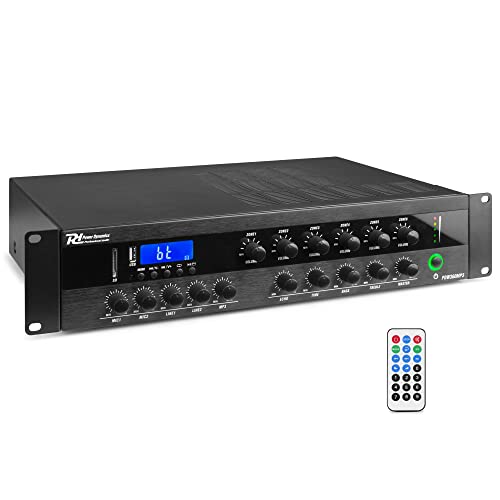 Power Dynamics PDW500MP3 - Verstärker, PA Mixer, 6-Zonen-Verstärker, 500 Watt, Bluetooth, MP3, für 100V- Soundsysteme, RCA-Inputs, MIC-IN, 3-Band EQ, Mehrzonen Endstufe von Power Dynamics