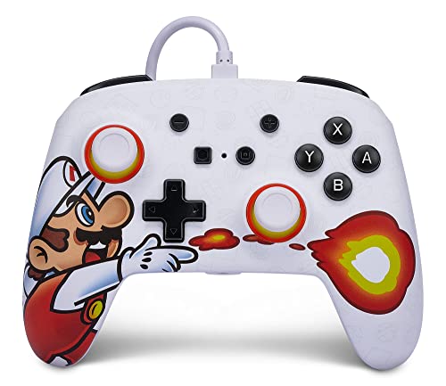 Verbesserter Kabelgebundener PowerA Controller für Nintendo Switch – Fireball Mario, Gamepad, Game-Controller, Kabelgebundener Controller, Offiziell Lizenziert von PowerA