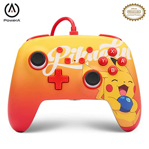 Verbesserter Kabelgebundener PowerA Controller für Nintendo Switch – Oran Berry Pikachu, Gamepad, Game-Controller, Kabelgebundener Controller, Offiziell Lizenziert von PowerA