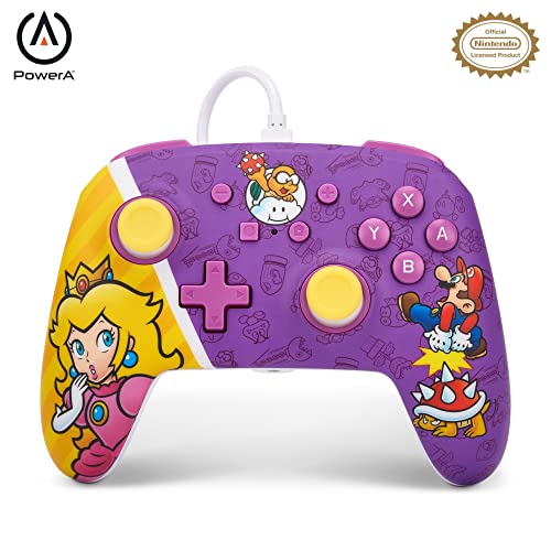 Verbesserter Kabelgebundener PowerA Controller für Nintendo Switch – Princess Peach Battle, Gamepad, Game-Controller, Kabelgebundener Controller, Offiziell Lizenziert von PowerA