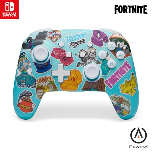 PowerA Verbesserter Kabelloser Controller für Nintendo Switch - Fortnite Sticker Mania, Nintendo Switch Lite, Gamepad, Spiele-Controller, Bluetooth-Controller, Aufladbar, Offiziell Lizenziert von PowerA