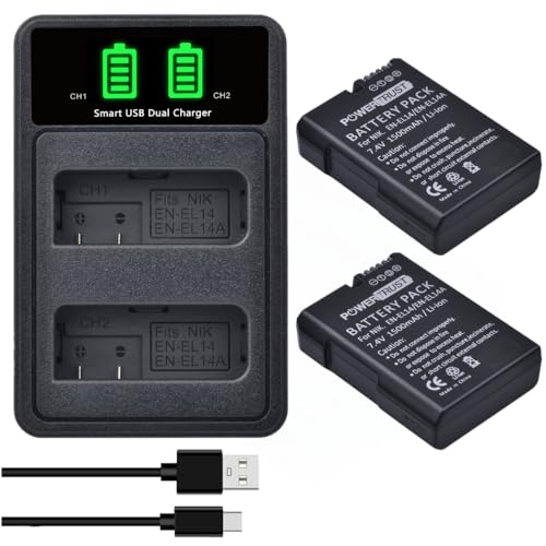 PowerTrust 2Pcs EN-EL14A EN-EL14 Akku und Ladegerät für Nikon D3500 D3400 D5600 D5500 Coolpix P8000 D3300 D5300 Df D5200 D3200 PowerTrust 2Pcs EN-EL14A EN-EL14 Akku und Ladegerät für Nikon D3500 D3400 D5600 D5500 Coolpix P8000 D3300 D5300 Df D5200 D3200 von PowerTrust