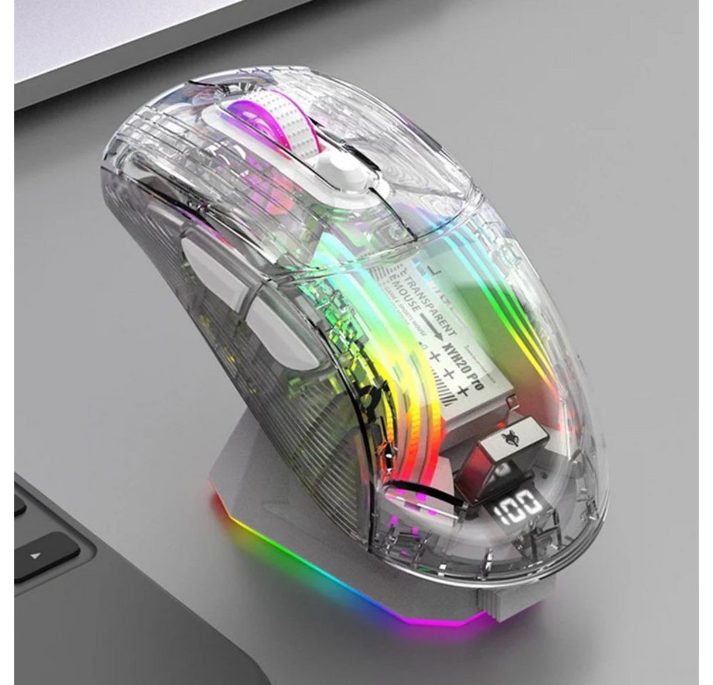 Powerwill Transparente Gaming-Maus, 3 Modi, kabellos, RGB Gaming-Maus (USB, 4000dpi,Transparente, 7 Tasten) von Powerwill