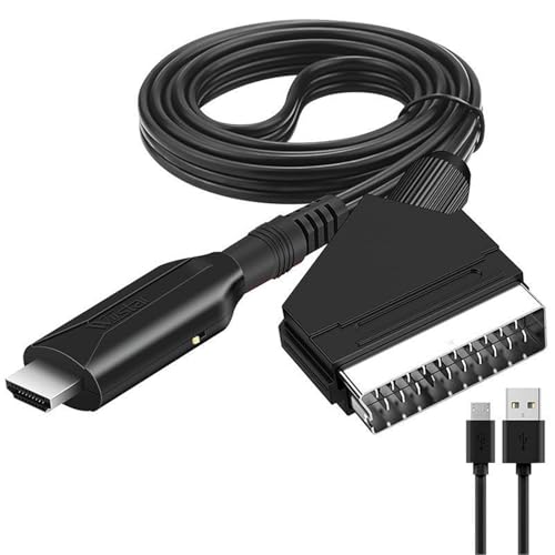 Powice Scart auf HDMI Adapter, Konverter Scart HDMI 1080P mit Scart Eingangskabel und HDMI Ausgangsanschluss für HDTV STB VHS Xbox PS3 Sky DVD Blu-ray usw von Powice