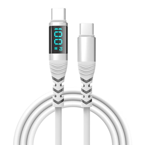 Powice USBC zu USBC 100W USB C Kabel 1,2M, mit Digitalanzeige Ladekabel USB C, PD100W 20V/5A USB C Ladekabel, USB C auf USB C Kabel, USB C Kabel 100W Passend für iPhone 16/15 Samsung S23/S22/S21 von Powice