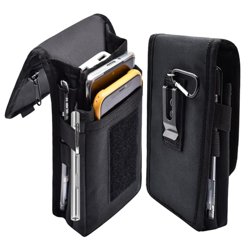 Prebene Dual Phone Holster, Gürtel Phone Pouch, Large Smartphone Pouch Handyhalter, Taktische Gürteltasche, Handyhalter für Arbeit, Geschenke für Männer, Wandern, Camping, Grillen (Schwarz, L) von Prebene