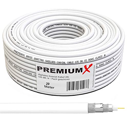 Premium X 20m Basic Koaxialkabel 135dB 4-Fach CCS Kupfer-Stahl Satellitenkabel Koaxkabel Antennenkabel RG6 Digital SAT TV Kabel Premium X 20m Basic Koaxialkabel 135dB 4-Fach CCS Kupfer-Stahl Satellitenkabel Koaxkabel Antennenkabel RG6 Digital SAT TV Kabel von Premium X