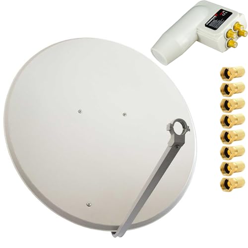 Premium X Satelliten-Komplettanlage 100cm Satellitenschüssel Hellgrau Antenne Quad LNB F-Stecker, 1 SAT bis 4 Receiver von Premium X