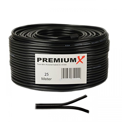 PremiumX 25m Sat Koaxial Kabel 90dB Twin Mini 2 x 4mm extra dünn Schwarz Antennenkabel 2-Fach geschirmt für Sat | Kabel | DVB-T - Ultra HD 4K 3D von Premium X