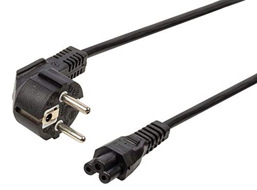 PremiumCord Netzkabel Mickey Mouse 230V 1m, Stromkabel mit Schutzkontakt gewinkelt auf Kaltgerätebuchse IEC 320 C5, PC Netzkabel 3 Polig, Farbe schwarz von PremiumCord