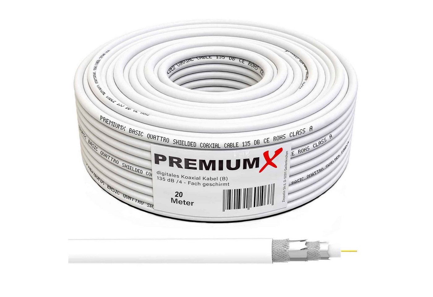 PremiumX 20m BASIC Koaxialkabel 135dB 4-fach CCS SAT Kabel Antennenkabel TV-Kabel von PremiumX