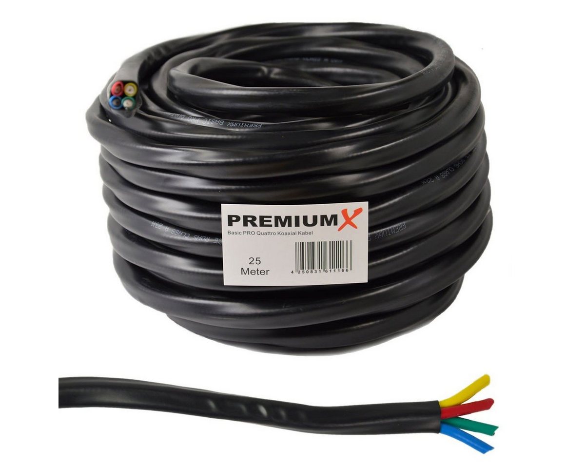 PremiumX 25m Basic PRO Quattro Koaxial SAT Kabel 90dB 2-Fach Schwarz TV-Kabel von PremiumX