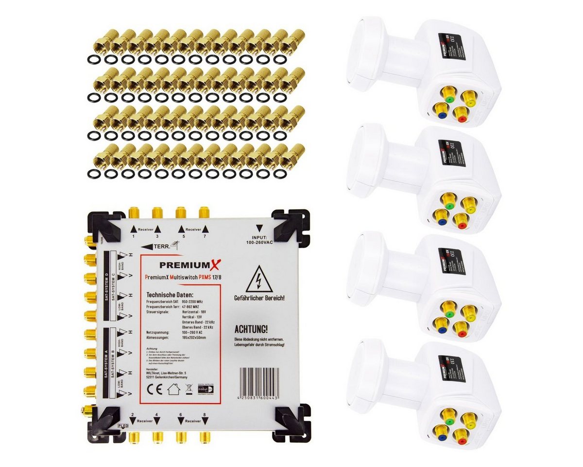 PremiumX SAT-Multischalter Multischalter Set 17/8 Multiswitch SAT 4x Quattro LNB 48x F-Stecker von PremiumX