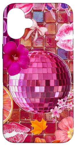 Hülle für iPhone 16 Plus Adrette Discokugel rosa Mosaik Y2K Blumencollage von Preppy Disco Ball Pink Mosaic