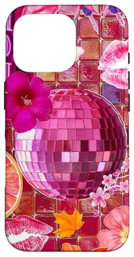 Hülle für iPhone 16 Pro Adrette Discokugel rosa Mosaik Y2K Blumencollage von Preppy Disco Ball Pink Mosaic