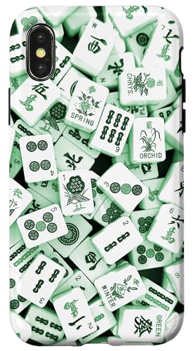 Waldgrüne Mah Jong-Steine, Mah Jongg, Mahjong-Spielsteine Hülle für iPhone X/XS von Preppy Mahjong Patterns