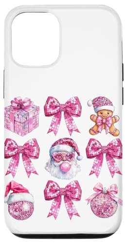 Hülle für iPhone 12/12 Pro Adrette rosa Weihnachtsmann Lebkuchen & Discokugel Schleife von Preppy Pink Coquette Cute Christmas