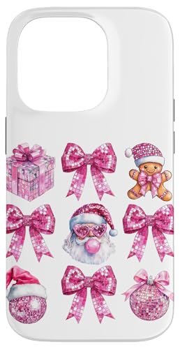 Hülle für iPhone 14 Pro Adrette rosa Weihnachtsmann Lebkuchen & Discokugel Schleife von Preppy Pink Coquette Cute Christmas