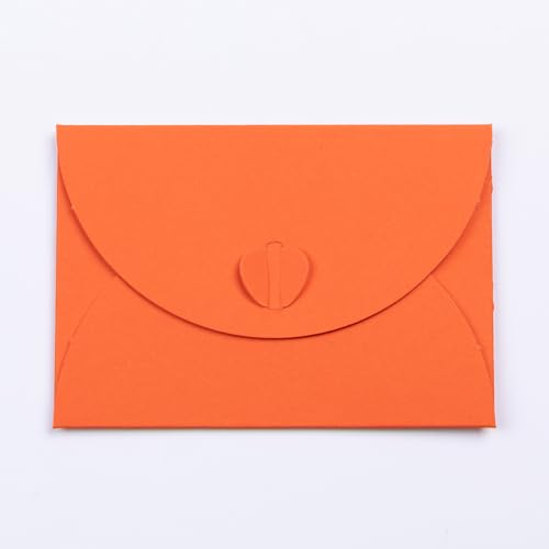 PresentFill® 100 Stück Mini Briefumschläge mit Herz Verschluss Orange Format 10 x 7 cm Kleine Umschläge aus 100% Recycling Kraftpapier zum gestalten, beschriften oder bedrucken von Present Fill