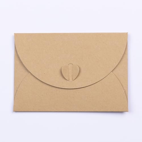 PresentFill® 25 Stück Mini Briefumschläge mit Herz Verschluss Natur/Braun Format 10 x 7 cm Kleine Umschläge aus 100% Recycling Kraftpapier zum gestalten, beschriften oder bedrucken von Present Fill