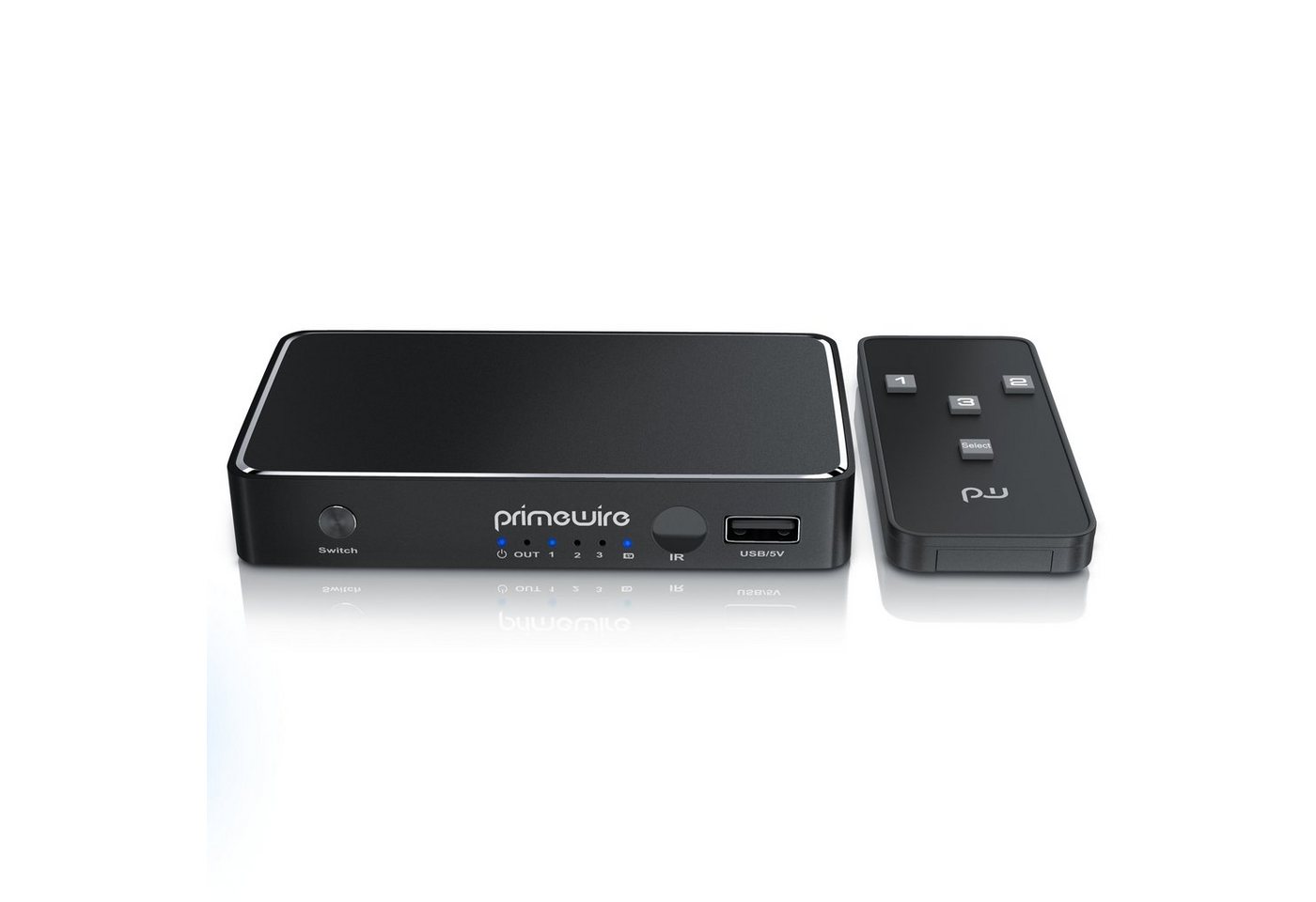 Primewire Audio / Video Matrix-Switch, 3-Port 4k UHD HDMI Switch, Verteiler mit Fernbedienung, Netzteil von Primewire