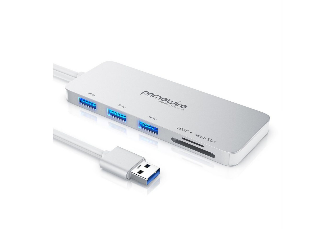 Primewire USB-Adapter USB-C zu USB 3.0 Typ A, microSD, SD, 15 cm, 3-Port USB 3.2 Gen1 Hub inkl. Kartenlesegerät microSD/SD Karten Slot von Primewire