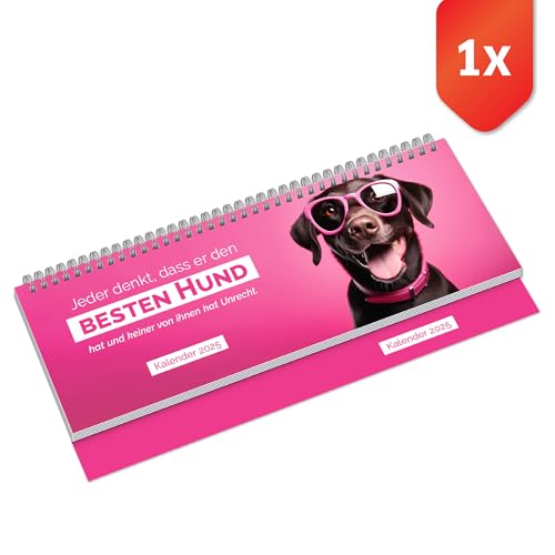 PRIMUS PRINT Tischkalender 2025 Quer Wochenkalender – 112 Seiten Terminkalender und Jahreskalender, – 297x130mm, 75g Naturpapier, Drahtkammbindung, Feiertage und Schulferien - [Einzeln - Hund] von Primus-Print.de