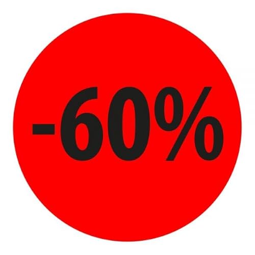 Preisnachlass- Werbe- und Sonderangebot-Etiketten "-60%", rund 20mm, 880 Etiketten, Fluorrot Preisnachlass- Werbe- und Sonderangebot-Etiketten "-60%", rund 20mm, 880 Etiketten, Fluorrot von Print&Stick