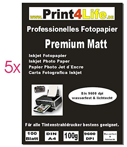 500x hochwertiges Fotopapier Matt 100g/m² DIN A4 Inkjet bis 9600dpi Premium Qualität von Print4Life