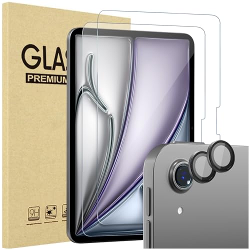 ProCase 2 Stück Schutzfolie für iPad Air 11" 2024 M2 + 2 Pack Kamera-Objektivschutz passend zu iPad Farben, 9H gehärtetes Schutzglas für iPad Air 11" 2024 M2 -Grau von ProCase