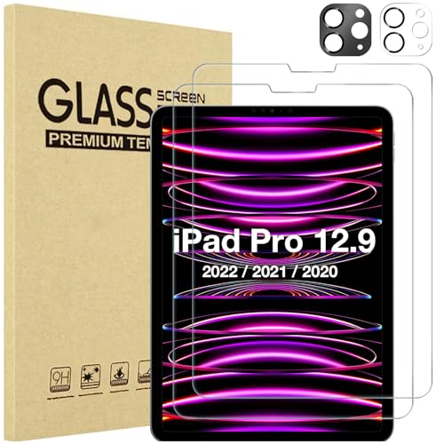 ProCase 2 Stück Schutzfolie für iPad Pro 12,9 Zoll 6/5/4 Gen 2022/2021/2020, 9H Gehärteter Kameraschutz mit Gefärbte Glas für iPad Pro 12.9 Screen Protector Folie Schutzglas Displayschutzfolie -Grau von ProCase