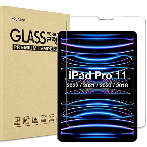 ProCase Displayschutzfolie für iPad Pro 11 Zoll 4th Gen 2022/3rd Gen 2021/ 2nd Gen 2020/ 1st Gen 2018, 9H Gehärtetes Schutzglas Schutzfolio Screen Protector Glas Folie Blickschutzfolie –Klar von ProCase