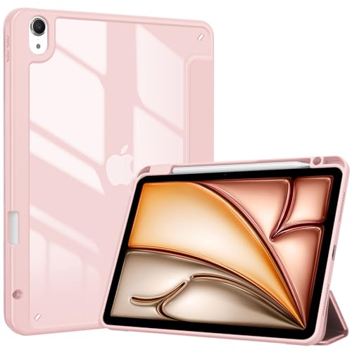 ProCase Hülle für iPad Air 11 Zoll M2 2024/ iPad Air 5./4. Gen (2022/2020) 10.9 Zoll mit Stifthalter, Case Cover mit transparenter Rückseitenschale Schutzhülle für 11" iPad Air (M2) 11/5/4 -Rosa von ProCase