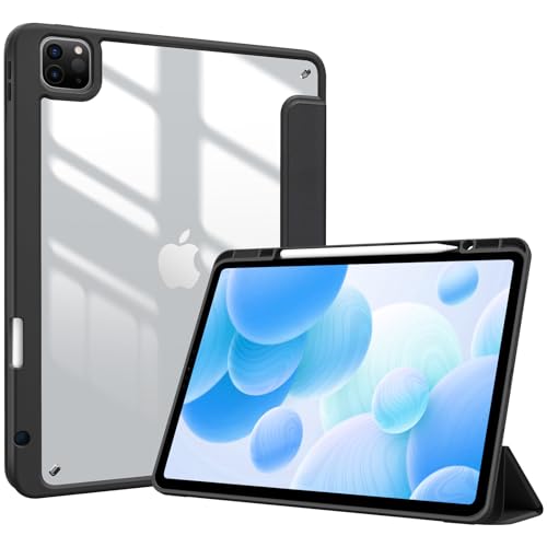 ProCase Hülle für iPad Pro 12,9 Zoll mit Stifthalter 2022/2021/2020/2018 (6/5/4/3 Generation), Stoßfeste Smart Case Cover mit transparenter Rückseitenschale Schutzhülle für iPad Pro 12,9" –Schwarz von ProCase