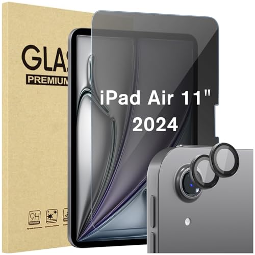 ProCase Sichtschutz Schutzfolie + 2 Pack Kamera-Objektivschutz für iPad Air 11“ M2 2024, Privacy Schutzglas Anti-Spy Screen Protector Privat Blickschutzfolie für iPad Air 6 -Grau von ProCase