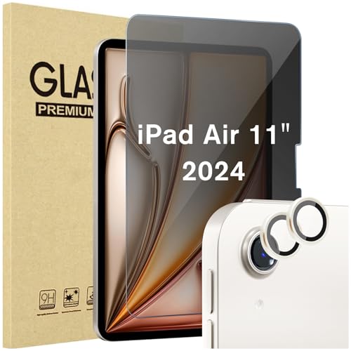 ProCase Sichtschutz Schutzfolie + 2 Pack Kamera-Objektivschutz für iPad Air 11“ M2 2024, Privacy Schutzglas Anti-Spy Screen Protector Privat Blickschutzfolie für iPad Air 6 -Sternenlicht von ProCase