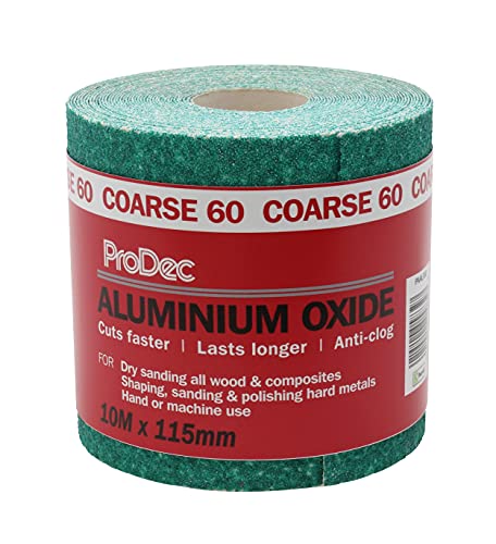 ProDec Schleifpapier, Körnung 60, grob, Aluminiumoxid, 10 m x 115 mm, Rolle, grün von ProDec