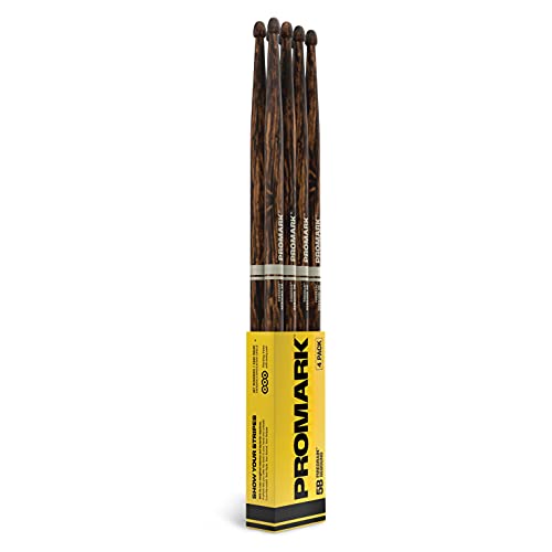 ProMark Schlagzeug Sticks - Rebound 5B Drum Sticks - FireGrain - Keine übermäßige Vibration - Lackierung, Eichel-Tipp, Hickoryholz - Drum Sticks Set of 4 Paare von ProMark