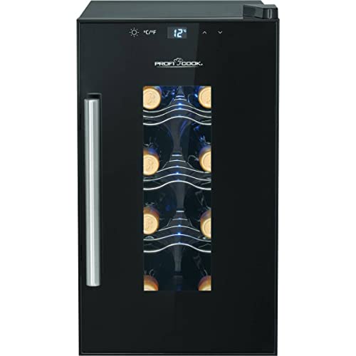 ProfiCook® Weinkühlschrank für 6 Flaschen, Getränkekühlschrank mit UV-beständiger Glastür, Weinkühler mit LED-Beleuchtung u. 3 Lagerebenen davon 2 herausnehmbar, Bereich: 11-18°C, 17L - PC-WK 1232 von Profi Cook