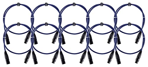 10er Set Pronomic Stage DMX3-1 DMX-Kabel 1 Meter (zur Verkabelung von Lichteffekten, Goldkontakte, Mantelfarbe: Blau, XLR Male zu XLR Female) von Pronomic