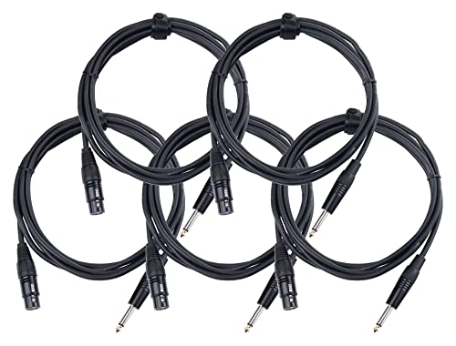 5er Set Pronomic XFJ-2.5 XLR zu Klinke Kabel (unsymmetrisches Mikrofonkabel, Länge 2,5m, säure- und ölfest, Spannzangen-Zugentlastung) schwarz von Pronomic