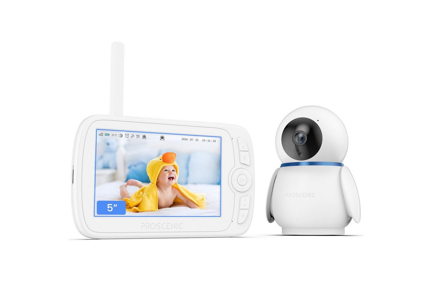 Proscenic Babyphone BM300, 1080P HD Kamera, 5 Zoll Bildschirm, Nachtsicht, Temperatursensor von Proscenic