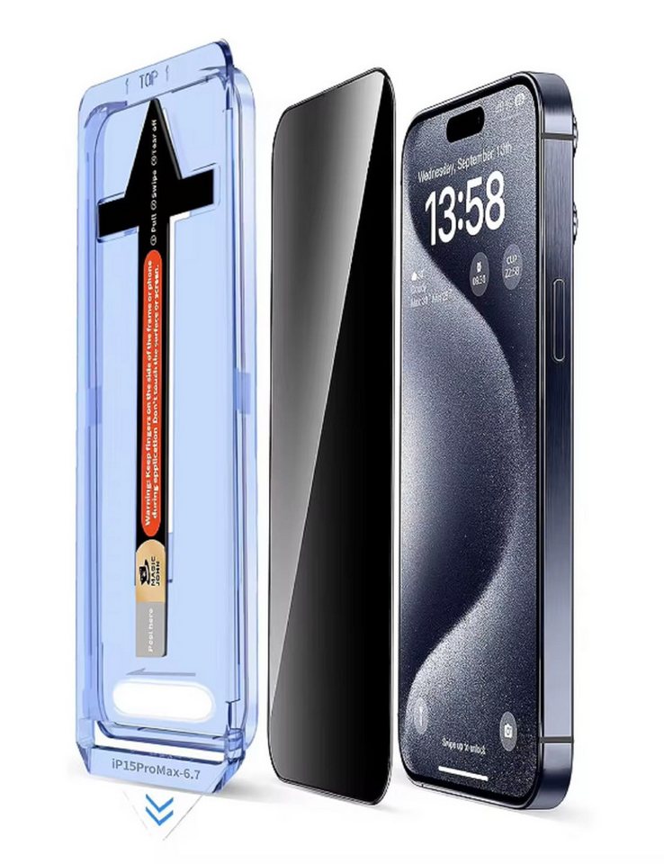 Protectorking Schutzfolie 6x Blickschutz 9H Panzerglas für iPhone 15 Pro PRIVACY ANTI-SPY Staubf, (5-Stück), echtes Tempered 9H Panzerhartglas Privacy ANTI-SPY von Protectorking