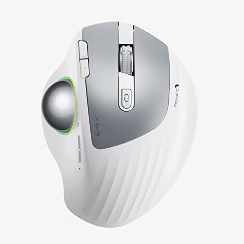 ProtoArc EM01 Wireless Trackball Maus Bluetooth RGB | Wiederaufladbare Ergo Maus 5 DPI einstellbar Daumensteuerung | Verstellbarer Winkel für PC/iPad/Mac/Windows - Weiß und Silber von ProtoArc