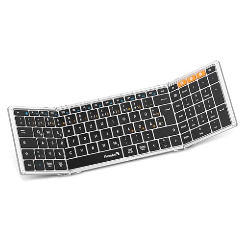 ProtoArc XK01 Faltbare Tastatur Klappbar mit Ziffernblock | Wiederaufladbare Kabellose Mini Tastatur mit 3 Bluetooth Kanälen für iOS, Android, Windows, QWERTZ - Schwarz und Silber von ProtoArc