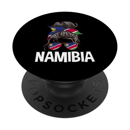 Unordentlicher Haarknoten mit Namibia-Flagge, stolze namibische Damen und Mädchen PopSockets Klebender PopGrip von Proud Namibian Flag Design Kalahari Safari Namibia