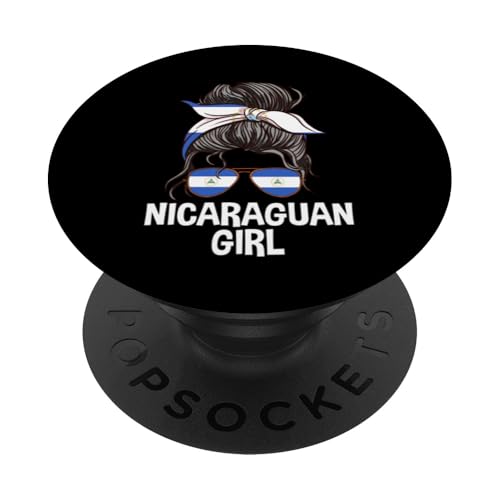 Nicaraguanisches Mädchen Messy Bun Chica Nicaragua Frauen Pinolera PopSockets mit austauschbarem PopGrip von Proud Nicaraguan Flag Designs Hispanic Heritage