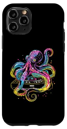 Hülle für iPhone 11 Pro Lustige Octopus DJ-Kopfhörer aus buntem Vinyl von Psychedelic art Colors Rave outfit