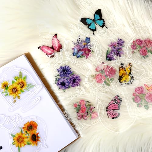 Transparente Lesezeichen Getrocknete Blumen, 80 Stück Gepresste Blumen-Lesezeichen, Gestalten Gepresste Blumen Lesezeichen Aesthetic DIY Lesezeichen Wunschflasche Aufkleber Bookmark von Psyqtsuary